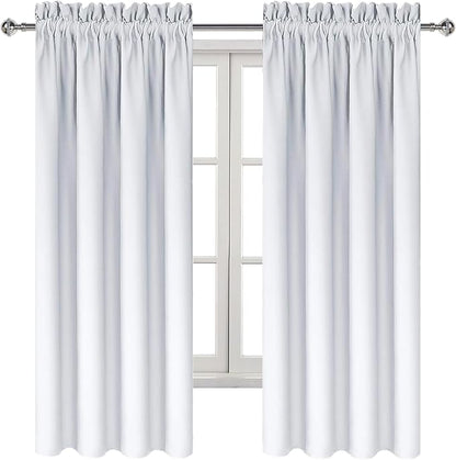 DWCN Greyish White Room Darkening Blackout Curtains - Rod Pocket Thermal Insulated Privacy Energy Saving Window Curtain Drapes 42x 72 inch Length, Set of 2 Bedroom Living Room Curtains