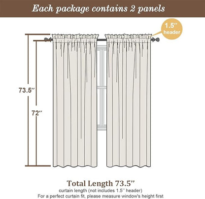 Chyhomenyc Cream Sheer Curtains 72 Inch Length 2 Panels, Light Filtering Top Dual Rod Pocket Voile Window Curtain Drapes for French Door, Bedroom Living and Children Room, Each 42W x 72L