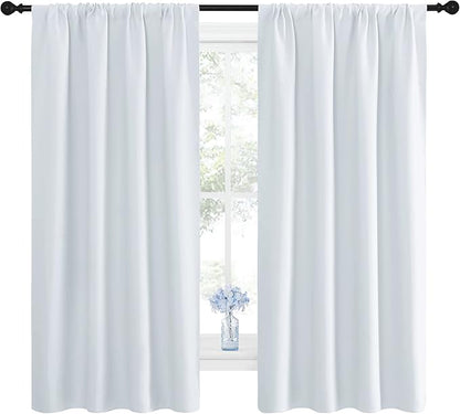 NICETOWN Bedroom Curtain Panels - Window Treatment Thermal Insulated Rod Pocket Room Darkening Curtains/Drapes for Bedroom (2 Panels, 42 by 63, Platinum - Greyish White)