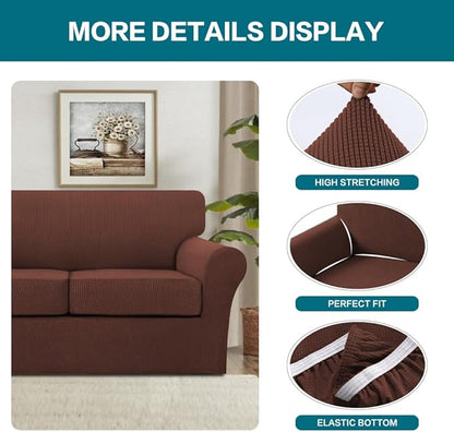 Turquoize 4 Piece Sofa Covers for 3 Cushion Couch Sofa Slipcover Soft Couch Cover for Dogs-Washable Sofa Furniture Covers with 3 Individual Large Cushion Covers (XL Sofa, Burnt Brick)