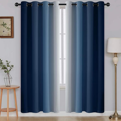SimpleHome Ombre Room Darkening Curtains for Living Room, Light Blocking Gradient Blue to Greyish White Thermal Insulated Grommet Window Curtains/Drapes for Bedroom, 2 Panels, 52x72 inches Length