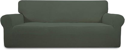 Easy-Going Stretch Sofa Slipcover 1-Piece Sofa Cover Furniture Protector Couch Soft with Elastic Bottom for Kids, Polyester Spandex Jacquard Fabric Small Checks (Sofa, Olive Green)