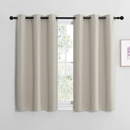 NICETOWN Modern Blackout Curtains Noise Reducing, Thermal Insulated and Privacy Room Darkening Drape Panels for Boy's Guest Room Door Small Short Window (Natural, 2 Panels, W42 x L40 -Inch)