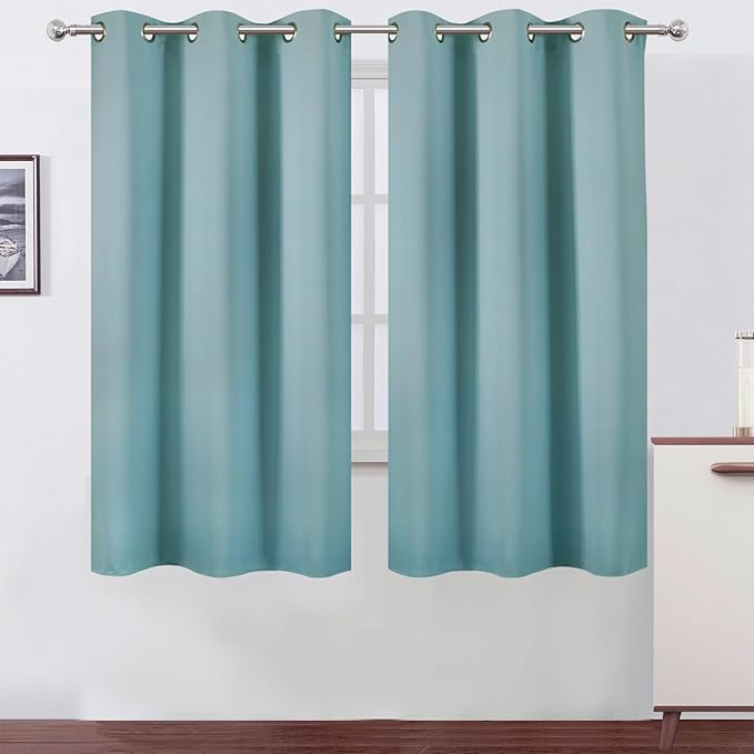 LEMOMO Blackout Curtains 42 x 63 inch/Stone Blue Curtains Set of 2 Panels/Thermal Insulated Room Darkening Bedroom Curtains