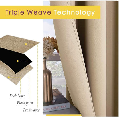 NICETOWN Room Darkening Curtain Panels for Living Room, Thermal Insulated Grommet Room Darkening Draperies/Drapes for Window (Biscotti Beige, 2 Panels, W42 x L45 -Inch)