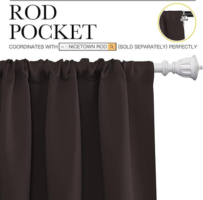 NICETOWN Blackout Curtain Panels 45 inches Long - Noise Reducing Thermal Insulated Solid Rod Pocket Window Drapes/Draperies for Kids Room (Toffee Brown, 1 Pair, 42 inches by 45 Inch)