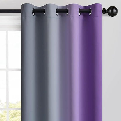 Yakamok Ombre Purple and Grey Curtains for Bedroom, Gradient Room Darkening Curtains 63 inches long,Grommet Thermal Insulated Light Blocking Window Drapes/Curtain for Living Room,52 x 63 Inch,2 Panels
