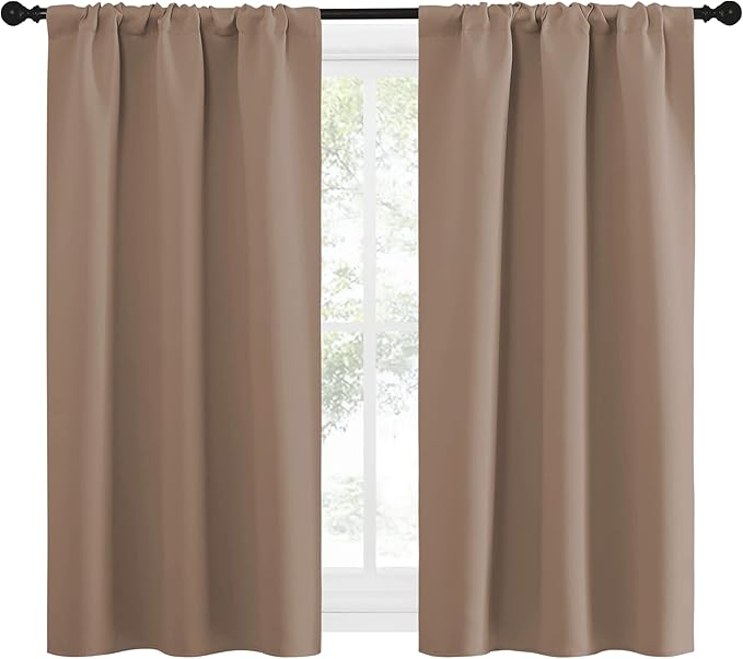 NICETOWN Kitchen Window Blackout Curtains - Window Treatment Thermal Insulated Rod Pocket Small Blackout Draperies/Drapes for Bedroom/Kitchen (Cappuccino, Set of 2, 34 inches Wide by 54 inches Long)