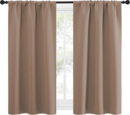 NICETOWN Kitchen Window Blackout Curtains - Window Treatment Thermal Insulated Rod Pocket Small Blackout Draperies/Drapes for Bedroom/Kitchen (Cappuccino, Set of 2, 34 inches Wide by 54 inches Long)
