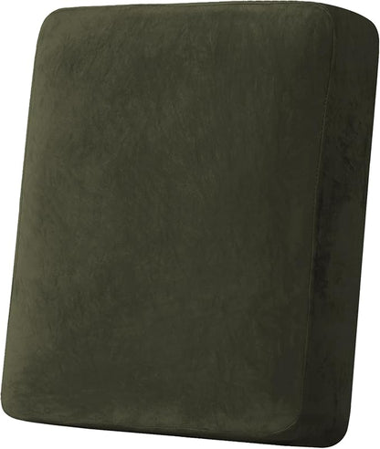H.VERSAILTEX Velvet Stretch Couch Cushion Cover Plush Cushion Slipcover for Chair Cushion Furniture Protector Seat Cushion Sofa Cover (1 Piece Armchair Cushion Covers, Olive)