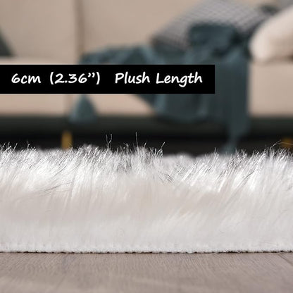 Goolela Sheepskin Area Rug 6x9 Fluffy Fuzzy Furry Faux Fur Rug for Living Room Bedroom Plush Luxury Rectangle, White with Grey Tips