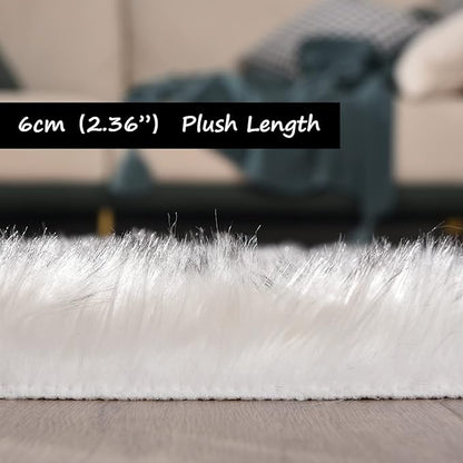 Goolela Sheepskin Area Rug 9x12 Fluffy Fuzzy Furry Rug for Living Room Bedroom Faux Fur Shaggy Plush Rectangle - White with Grey Tips