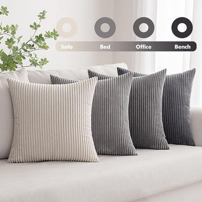 MIULEE Pack of 4 Neutral Grey Gradient Decorative Throw Pillow Covers 18x18 Inch Soft Boho Striped Corduroy Pillow Covers Modern Farmhouse Home Decor for Sofa Living Room Couch Bed