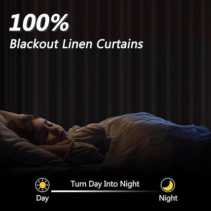 Guken Natural Extra Long 100% Blackout Curtains 132 Inch Length 2 Panels Set Back Tab Thermal Insulated Black Out Tall Windows Drapes for High Ceiling Living Room Bedroom, 52" W x 132" L