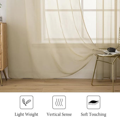 MIULEE 2 Panels Solid Color Sheer Window Curtains Elegant Window Voile Panels/Drapes/Treatment for Bedroom Living Room (54X90 Inches Beige)