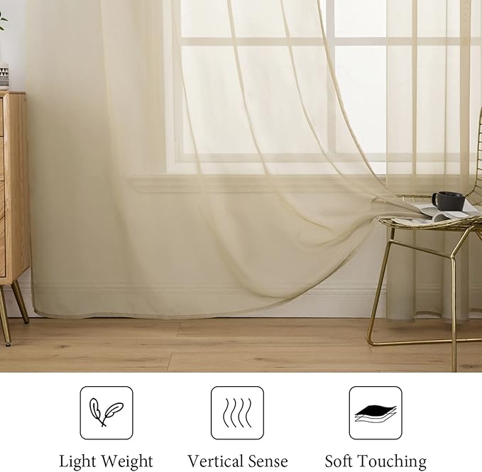 MIULEE Solid Color Sheer Window Curtains Elegant Window Voile Panels/Drapes/Treatment for Bedroom Living Room 2 Panels 54 X 45 Inches Beige