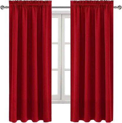 DWCN Red Room Darkening Blackout Curtains - Rod Pocket Thermal Insulated Privacy Energy Saving Window Curtain Drapes 42x 72 inch Length, Set of 2 Bedroom Living Room Curtains