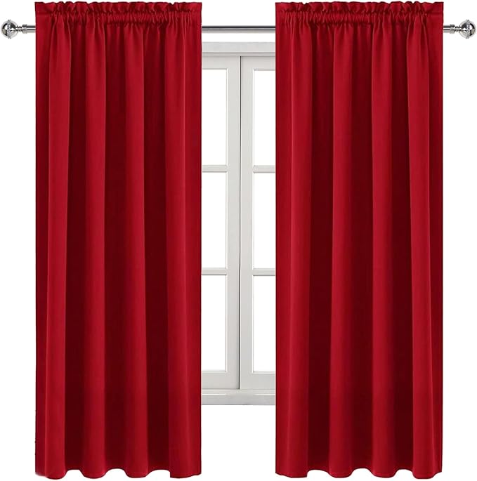 DWCN Blackout Curtains for Bedroom - Thermal Insulated Privacy Energy Saving Rod Pocket Drapes for Living Room, W 38 x L 63 Inch, Red, Set of 2