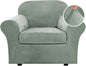 H.VERSAILTEX Rich Velvet Stretch 2 Piece Cover Chair Slipcover Sofa Cover Furniture Protector Couch Soft with Elastic Bottom Chair Couch Cover with Arms Width Up to 49 Inch(Chair, Sea Grass)