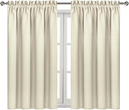 DWCN Blackout Curtains for Bedroom – Rod Pocket Thermal Insulated Noise Reducing Noise Reducing Drapes for Living Room, W 38 x L 54 Inch, 2 Panels, Light Beige