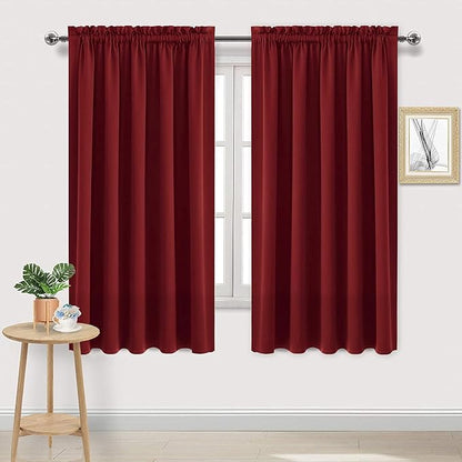 DWCN Burgundy Room Darkening Blackout Curtains - Thermal Insulated Privacy Energy Saving Window Curtain Drapes 38 x 63 inch Length, Set of 2 Bedroom Living Room Curtains