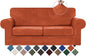 WEERRW Velvet Couch Covers for 2 Cushion Couch Sofa - High Stretch Luxury Velvet Plush 3 Pieces Sofa Slipcovers with Elastic Bottom, Furniture Protector for Pets, Machine Washable, Pumpkin, Medium