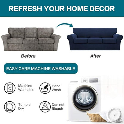 Turquoize 4 Piece Sofa Covers for 3 Cushion Couch Sofa Slipcover Soft Couch Cover for Dogs-Washable Sofa Furniture Covers with 3 Individual Cushion Covers, Jacquard Fabric (3 Cushion Sofa, Navy)