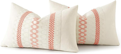 MIULEE Set of 2 Coral Red Boho Valentines Decorative Lumbar Pillow Covers 12x20 Inch Farmhouse Rustic Couch Throw Pillows Modern Spring Cushion Covers Cute Macrame Woven Home Decor for Bed Sofa Chair
