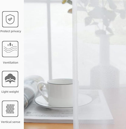 youleyar Solid Sheer Rod Pocket Curtain Voile Draperies 2 Panels White Beige Black Grey Coffee 70 Inch Width 108 Inch Long 1 Pair for Kitchen Bedroom Children Living Room Yard(White,70Wｘ108L)