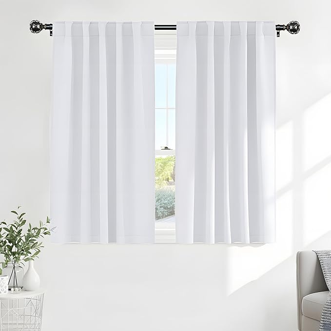 PONY DANCE White Window Curtains - Window Dressing Soft Fabric Back Tab/Rod Pocket Kids Drapes Privacy Protect for Bedroom & Bathroom, 42 W x 54 inch L, Pure White, 2 PCs