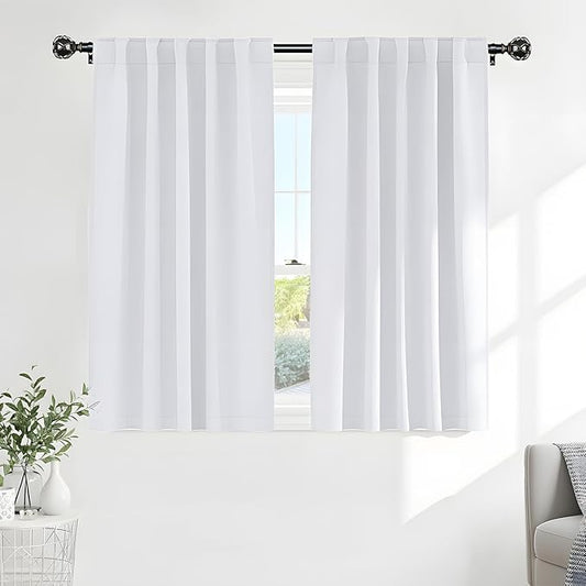 PONY DANCE Bedroom Window Curtains - Home Decor Thermal Curtain Panels Room Darkening Back Tab/Rod Pocket Window Covering Energy Efficient for Kitchen, 42 W by 63 L, Pure White, Set of 2