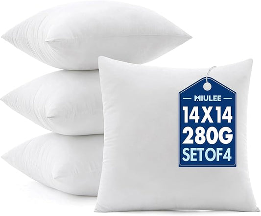 MIULEE Pillows Inserts, Pack of 4 14x14 Inch 100% Virgin Microfiber Filling Throw Pillows for Bed Couch Sofa