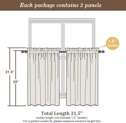 Chyhomenyc Lime Sheer Curtains 30 inch Length 2 Panels, Light Filtering Voile Rod Pocket Short Window Curtians for Bathroom Living Room Farmhouse Small Windows, 42Wx30L inches