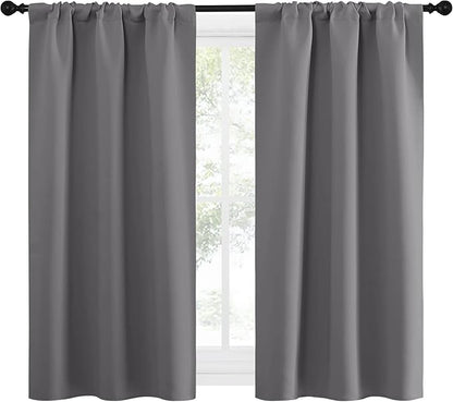 NICETOWN Grey Window Curtains for Bedroom - Home Decoration Thermal Insulated Rod Pocket Blackout Blinds & Drapes for Small Windows (Gray, 2 Panels, W34 x L54 -Inch)