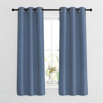 NICETOWN Blackout Curtains & Drapes 63 inch Long - Grommet Window Treatment Energy Saving Thermal Insulated Room Darkening for Living Room (Stone Blue, 1 Pair, W37 x L63)