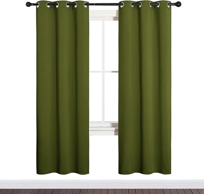 NICETOWN Bedroom Curtain Panels Blackout Draperies, Christmas Holiday Decor Thermal Insulated Solid Grommet Blackout Curtains/Drapes (One Pair, 34 by 72-inch, Olive Green)