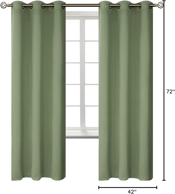 BGment Room Darkening Curtains 72 Inches Long - Grommet Thermal Insulated Drapes Window Treatment Curtains for Bedroom, 2 Panels, 42 x 72 Inch, Grass Green