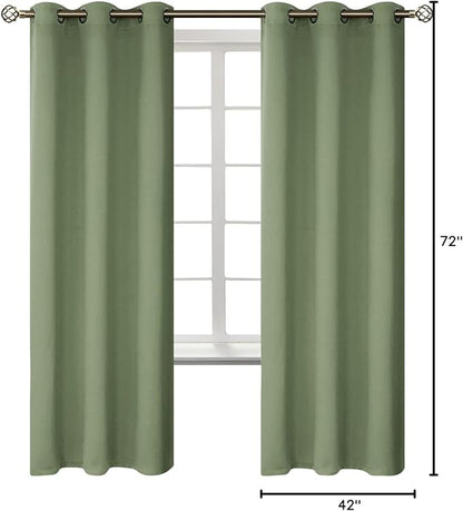 BGment Room Darkening Curtains 72 Inches Long - Grommet Thermal Insulated Drapes Window Treatment Curtains for Bedroom, 2 Panels, 42 x 72 Inch, Grass Green