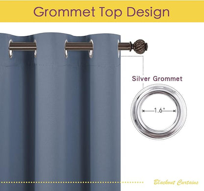 NICETOWN Stone Blue Thermal Insulated Curtains Blackout Draperies, Set of 2, 34 by 40 inches Long, Window Treatment Solid Grommet Room Darkening Drape Panels for Bedroom