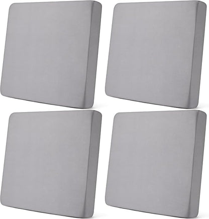 Newwiee Set of 4 Stretch Patio Cushion Covers Sofa Couch Seat Chair Slipcovers Cushion Cover Replacement Furniture Protector for Pets Washable(Light Grey,Seat Cover,Solid)