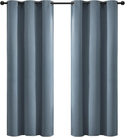 Yakamok 72 Inch Length Blackout Curtains for Bedroom, Room Darkening Thermal Insulated Solid Grommet Panels for Living Room(42Wx72L, Stone Blue, 2 Panels)