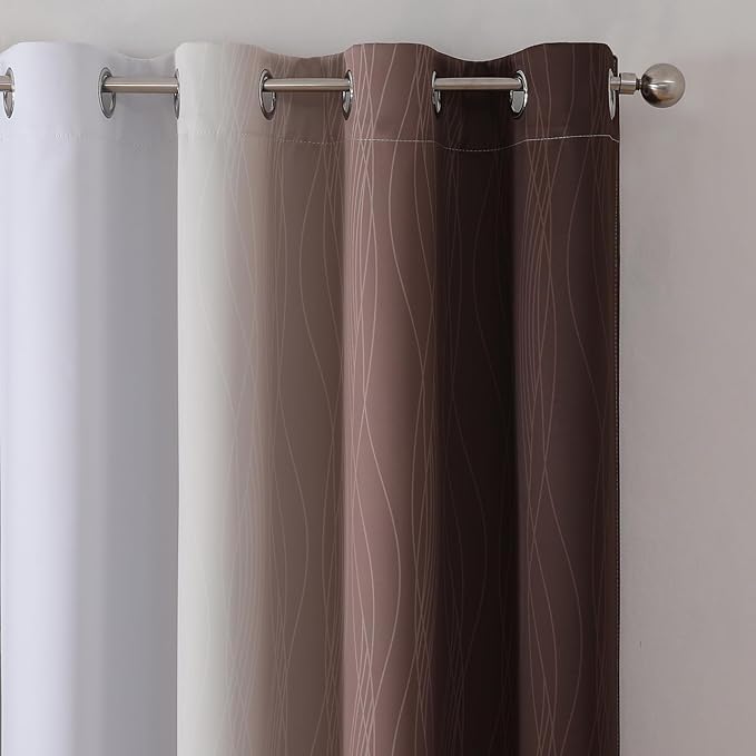 Estelar Textiler Brown and Greyish White Blackout Curtains 54 Inch Length, Full Light Blocking Gradient Grommet Drapes for Living Room, Thermal Insulated Ombre Curtains for Bathroom,52Wx54L,2 Panels