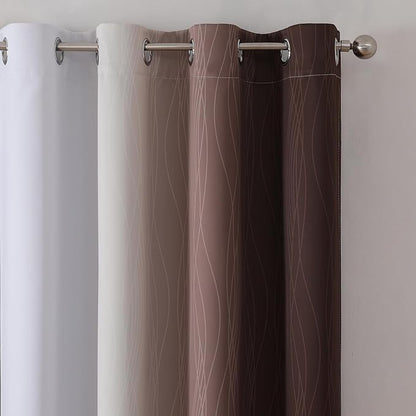 Estelar Textiler Brown and Greyish White Blackout Curtains 45 Inch Length, Full Light Blocking Gradient Drapes for Kitchen, Thermal Insulated Grommet Ombre Curtains for Bathroom,52Wx45L,2 Panels
