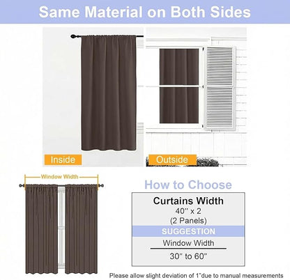 Simplebrand Ava Chocolate Blackout Curtains for Bedroom 72 Inch Length 2 Panels Set, Privacy Thermal Insulated Rod Pocket Door Window Curtains for Patio French Door Front Door, W40 x L72 Inch