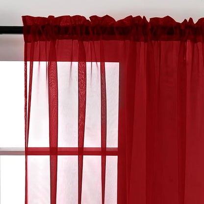 SpaceDresser Christmas Red Sheer Curtains 4 Panels Rod Pocket Semi-Sheer Curtain 72 Inches Long Light Filtering Voile Window Drapes for Bedroom Living Room Kitchen, Each 52W x 72L