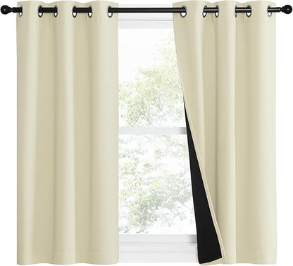 NICETOWN Living Room Completely Shaded Draperies, Privacy Protection & Noise Reducing Ring Top Drapes, Black Lined Insulated Window Treatment Curtain Panels (Beige, 2 Pieces, W37 x L40)