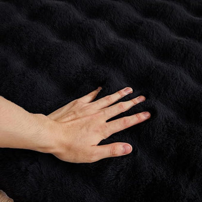Black Rabbit Plush Rug 2'x3', Fluffy Faux Fur Shaggy Area Rug for Nursery, Kids Room Decor, Soft Fuzzy Carpet for Living Room, Bedroom, Teen Girls Room