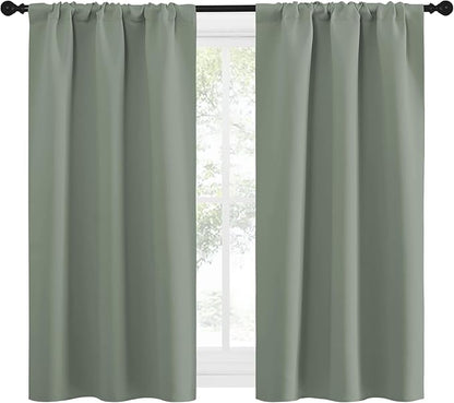 NICETOWN Window Curtains Blackout Drapes - Thermal Insulated Solid Rod Pocket Blackout Curtains/Draperies for Living Room (Sage Green, One Pair, 29 by 50-Inch)
