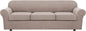 H.VERSAILTEX 4 Piece Stretch Sofa Covers for 3 Cushion Couch Covers for Living Room Furniture Slipcovers (Base Cover Plus 3 Seat Cushion Covers) Thicker Jacquard Fabric (Large Sofa, Sand)