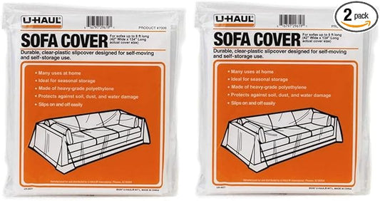 U-Haul Sofa Covers - 2 Pack – Plastic Moving and Storage Covers for Couches Up to 8’ Long – 134” x 42” Covers – Water Resistant